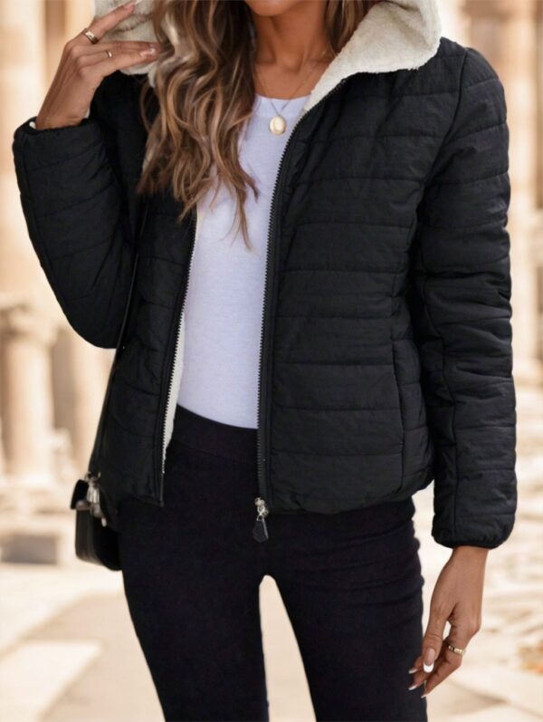 Black Casual Street Style Lightweight Warm Short Women Padded Coat - Image 6