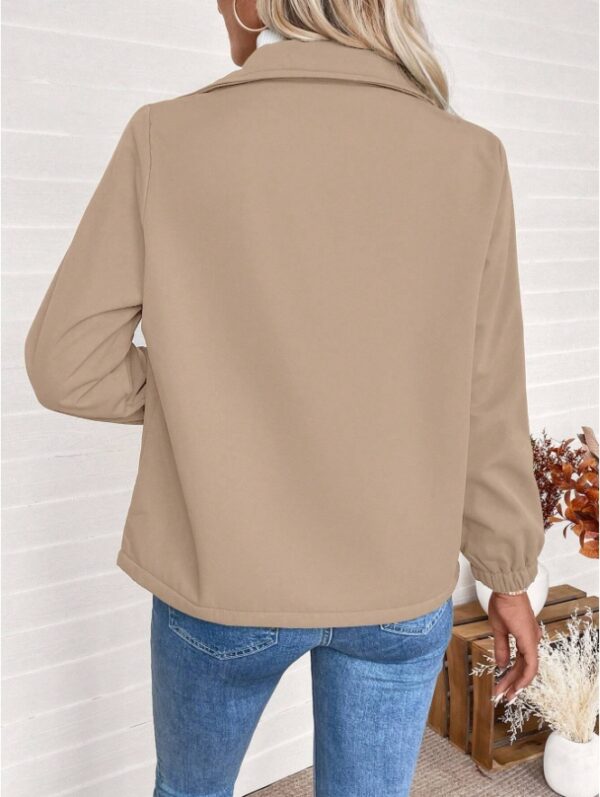 Casual Solid Color Zipper Fleece Jacket, Autumn Winter - Image 7
