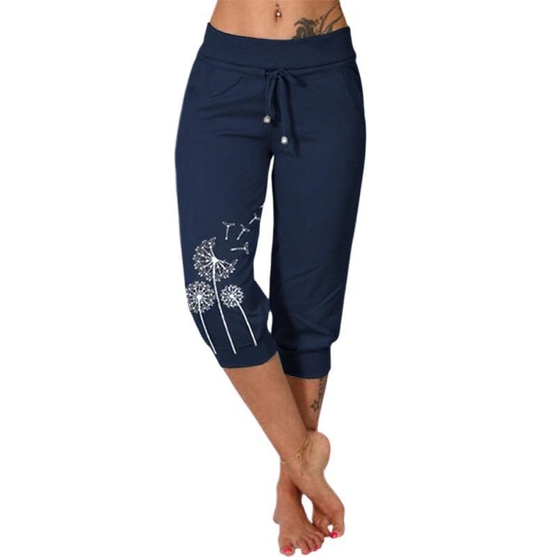 Casual Fashion Printing Loose High Waist Lace-up Cropped Pants - Image 10
