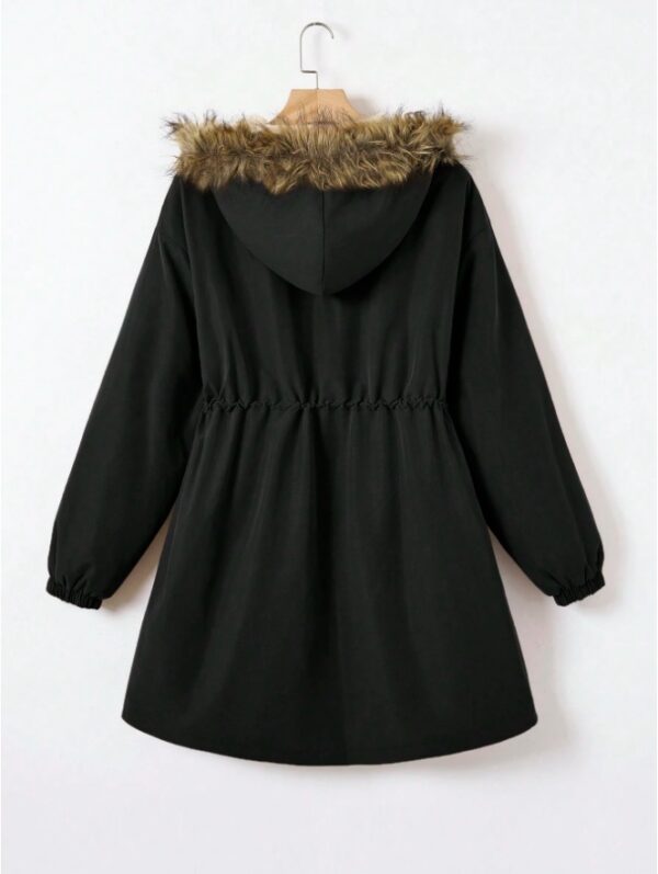 EZwear Drawstring Waist Fuzzy Trim Hooded Thermal Lined Drawstring Waist Coat - Image 2