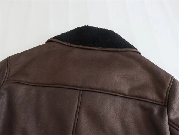 Faux Leather Double-sided Jacket European And American Locomotive Long Breasted Coat - Image 5