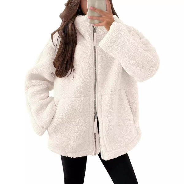 Winter Lapel Zip-up Coat With Pockets Casual Fashion Solid Fleece Jacket Fall Spring Long Sleeve Women's Clothing - Image 5