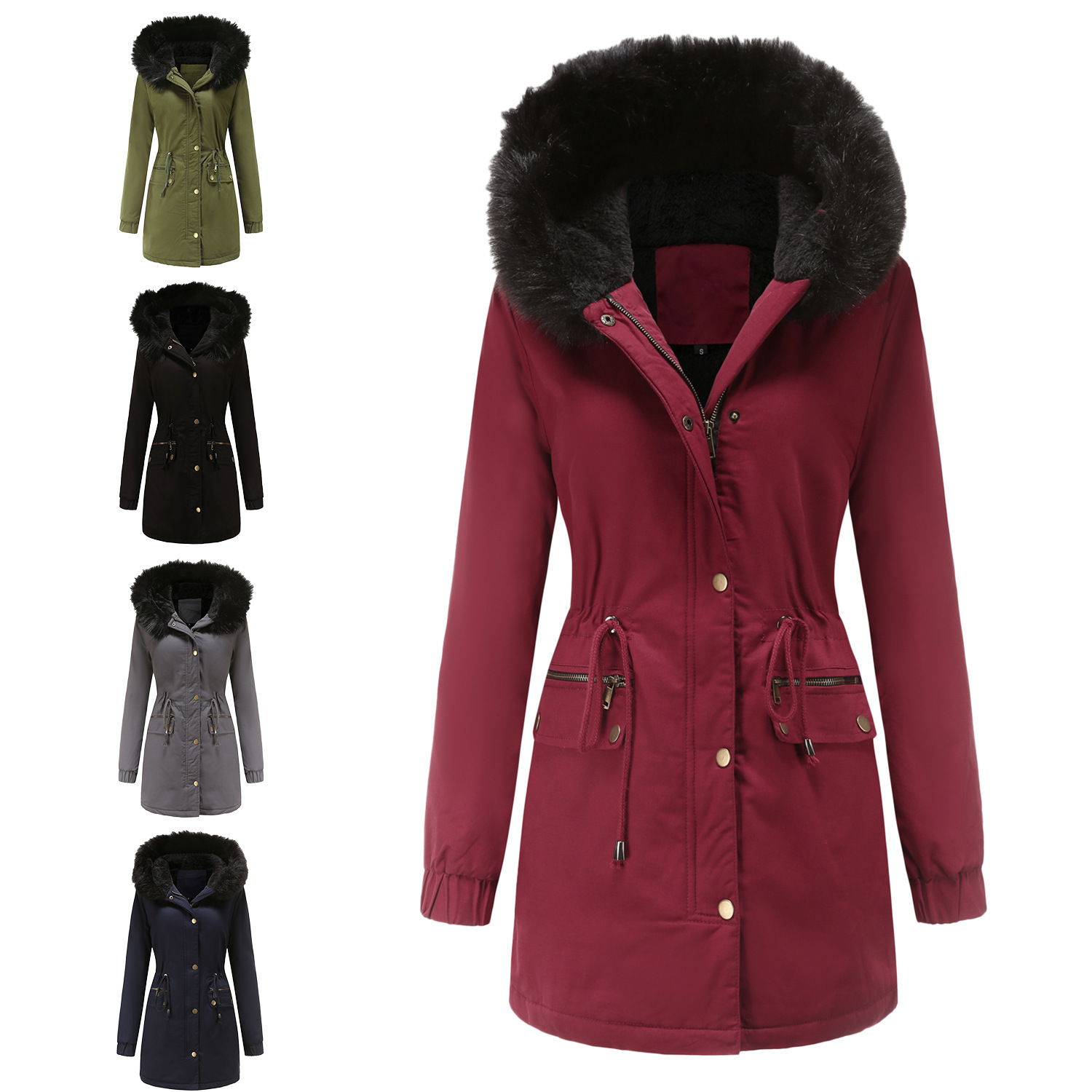 Women's Mid-length Fur Collar Coat Parker Cotton-padded Coat - Image 2