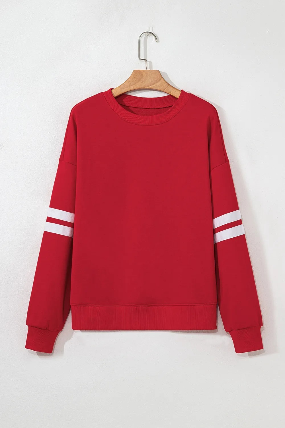 Fiery Red Varsity Striped Detail Drop Shoulder Oversized Sweatshirt - Image 3
