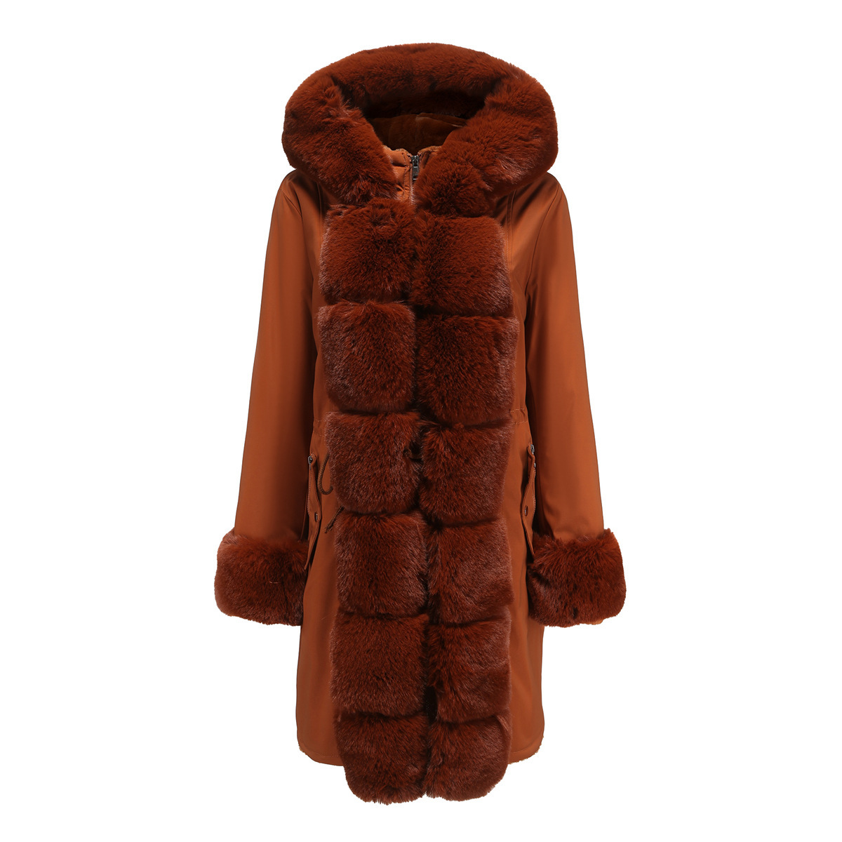 Women's Cotton-padded Coat Detachable Fur Collar Mid-length Long Sleeve Parka - Image 7