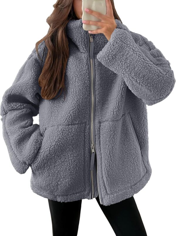 Winter Lapel Zip-up Coat With Pockets Casual Fashion Solid Fleece Jacket Fall Spring Long Sleeve Women's Clothing - Image 4