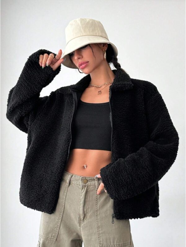 Women's Regular Fit Teddy Fleece Drop Shoulder Jacket - Image 4