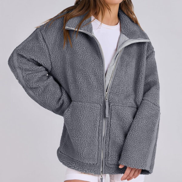 Winter Lapel Zip-up Coat With Pockets Casual Fashion Solid Fleece Jacket Fall Spring Long Sleeve Women's Clothing - Image 10