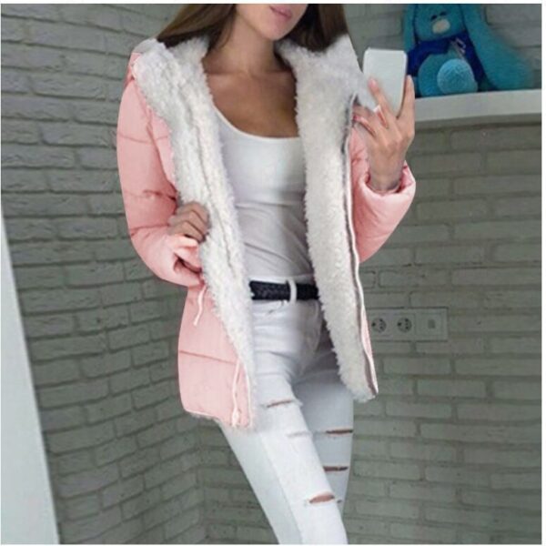 Fleece-lined Cardigan Hooded Coat Cotton-padded Jacket - Image 5