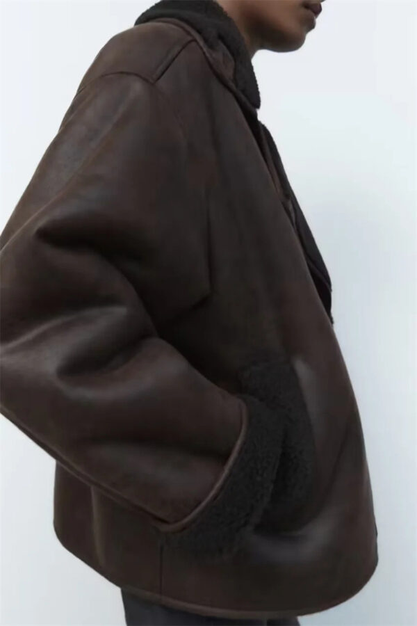 Faux Leather Double-sided Jacket European And American Locomotive Long Breasted Coat - Image 8