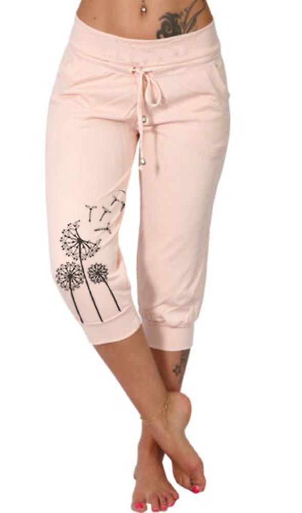 Casual Fashion Printing Loose High Waist Lace-up Cropped Pants - Image 9