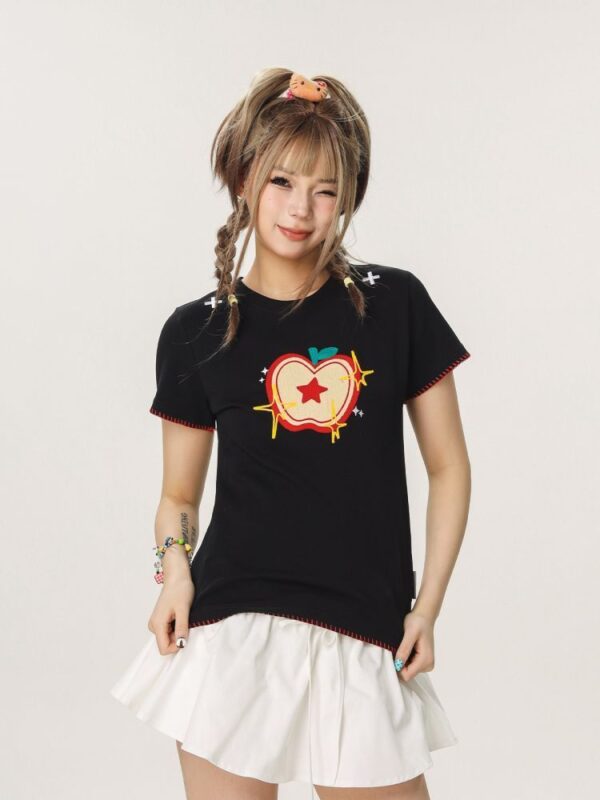 Women's Casual Sweet And Spicy Towel Embroidered Short Sleeve - Image 4