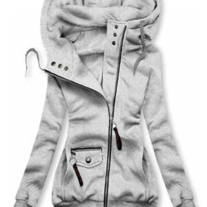 Autumn and winter stitching drawstring hooded slim coat