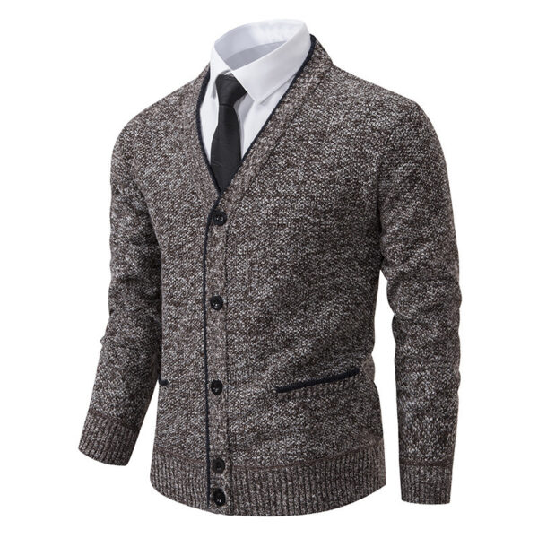 Casual Fleece-lined Cardigan Long Sleeve Youth Stand Collar Sweater Men's Cardigan Coat - Image 2