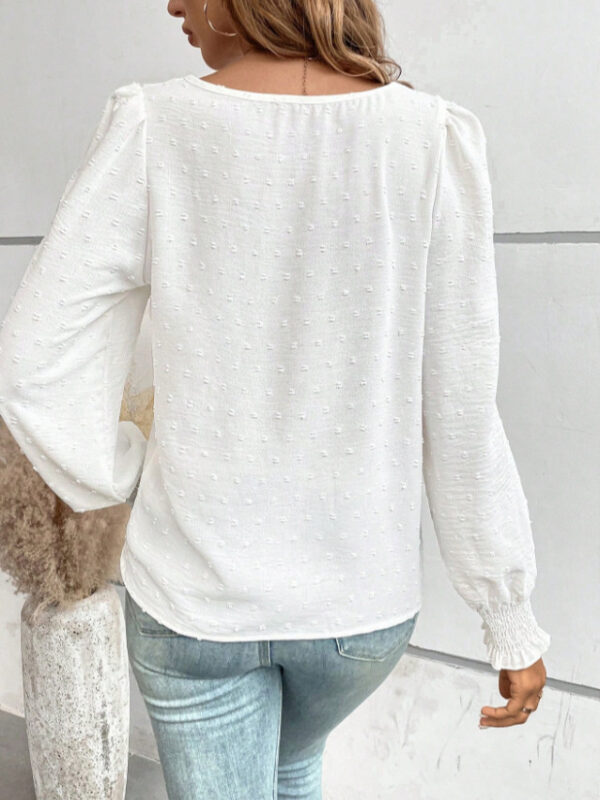 Women's Ruffled Pleated Long Sleeve Round Collar Top Shirt - Image 6