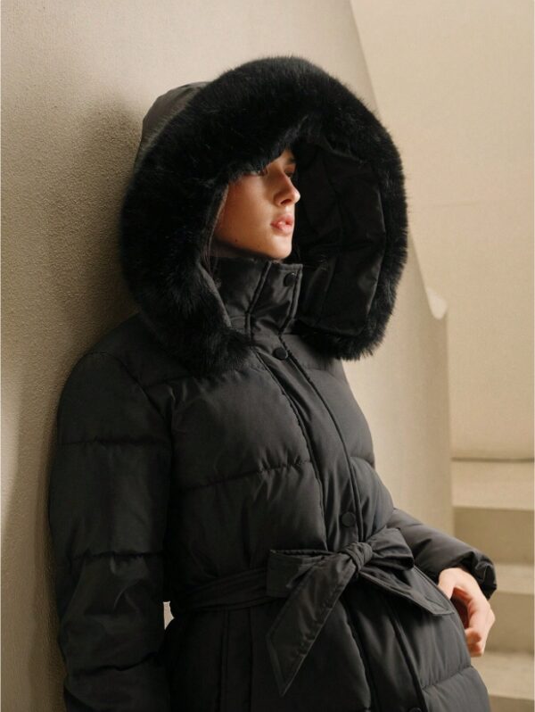 Anewsta Women's Solid Color Long Sleeve Zip Up Hooded Padded Coat With Faux Fur Trim - Image 2