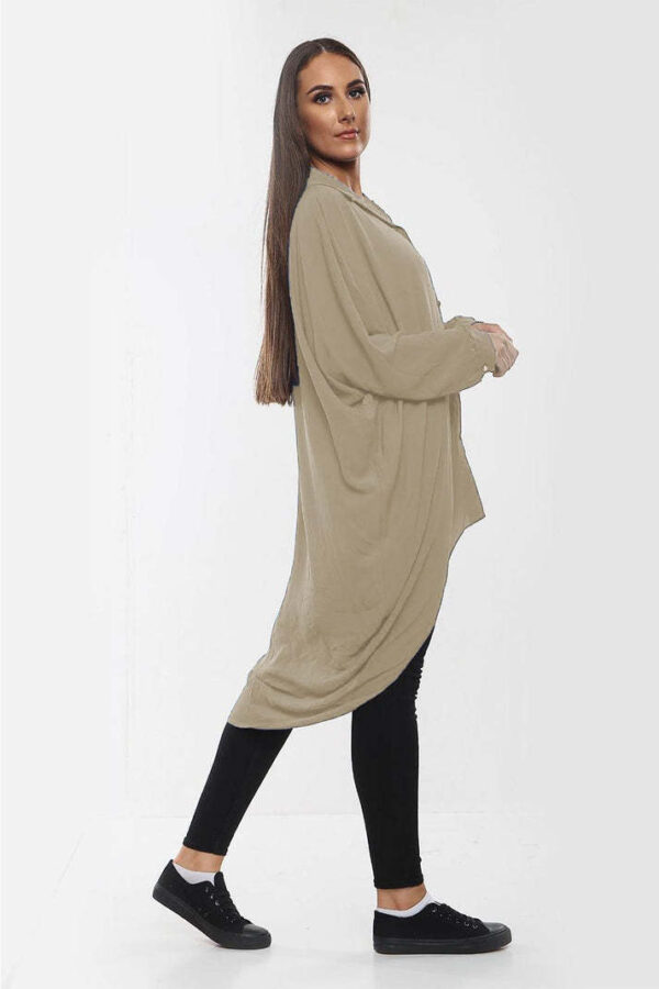 High-Low Oversized Button Long Top Shirt Dress With Hem And Long Sleeves - Image 3