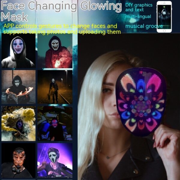 Halloween Face Masks Full Color LED Luminous Mask Face Changing Mask Party Bar Props - Image 5