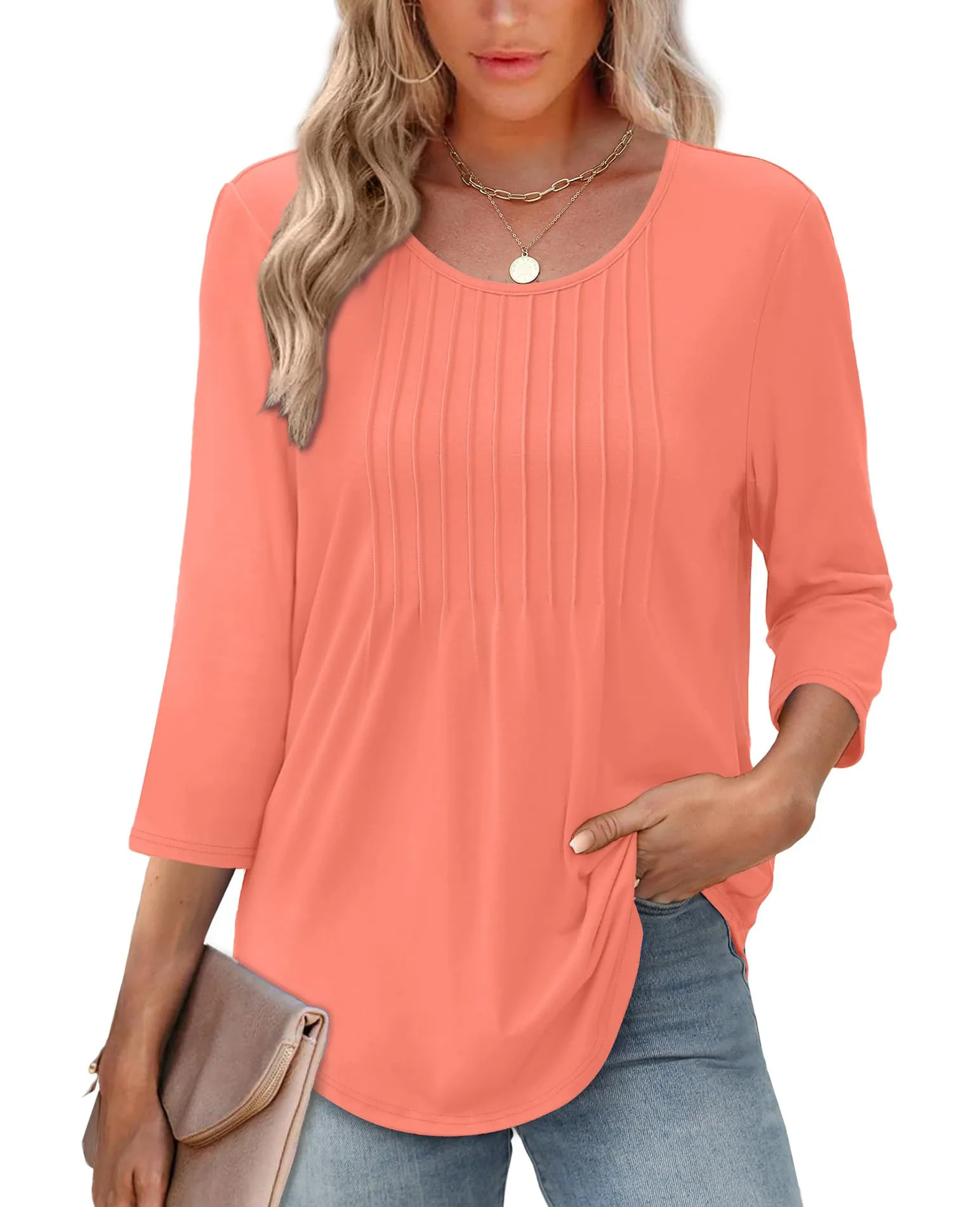 Women's Long Sleeve Top Fashion Casual Pleated Low Round Neck - Image 4