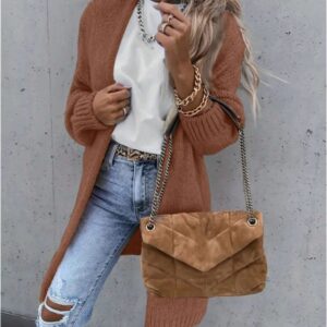 Women Solid Color Long Sleeve Casual Open Front Knit Cardigan