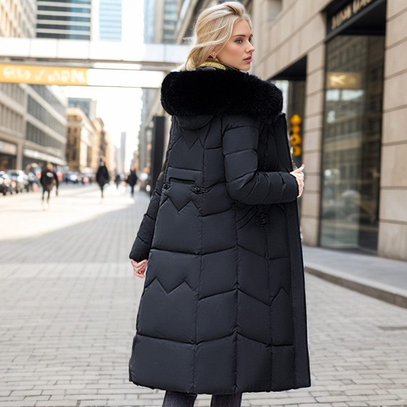 Winter Long Coat With Thickened Fur Collar Straight Slim Cotton-padded Jacket Women - Image 2