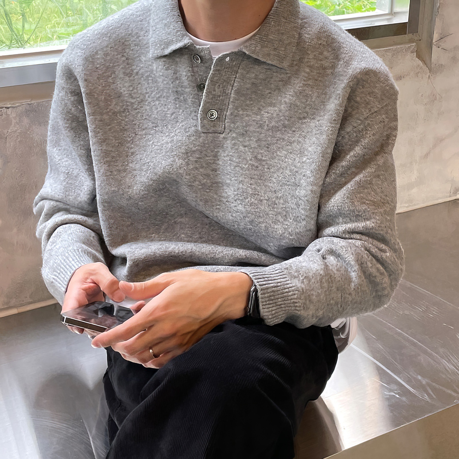 Polo Collar Sweater Men's Autumn And Winter Long Sleeve Lapel Knitwear - Image 9