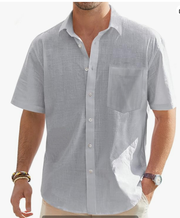 Men's Cotton And Linen Short Sleeve Shirt Top - Image 5