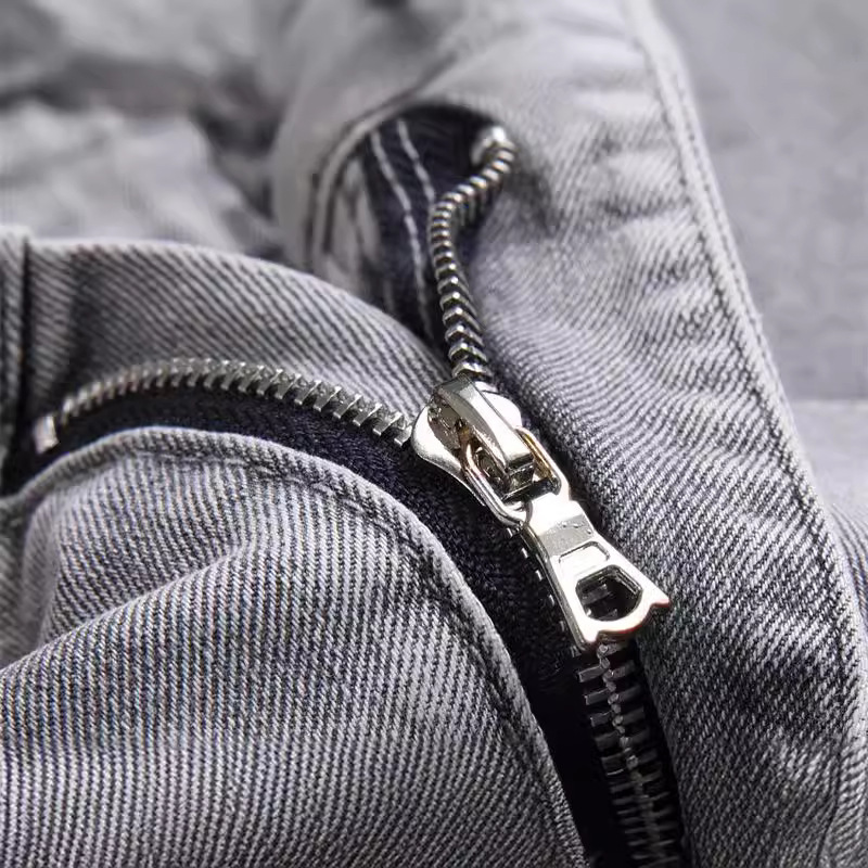 Fashion Gray Hole Patch Embroidery Cobra Stretch Feet Men's Jeans - Image 4