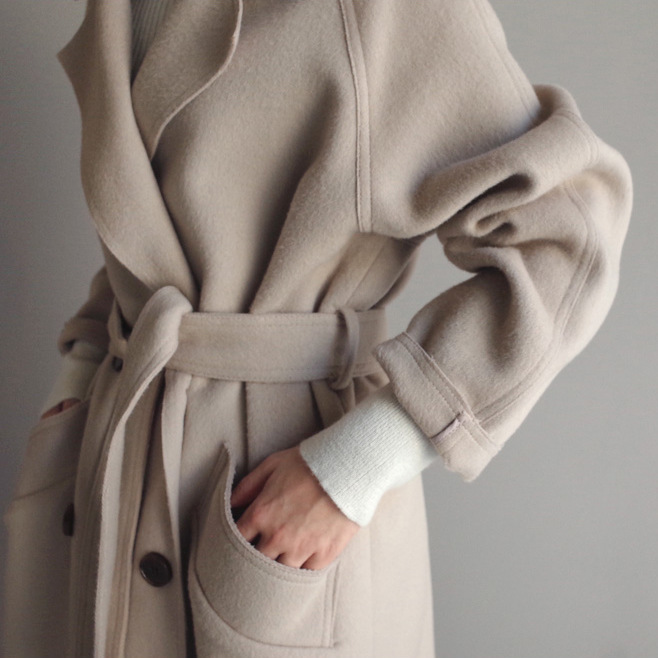 Korean Style Temperament Mid-length Over-the-knee Double-sided Cashmere Woolen Coat - Image 2