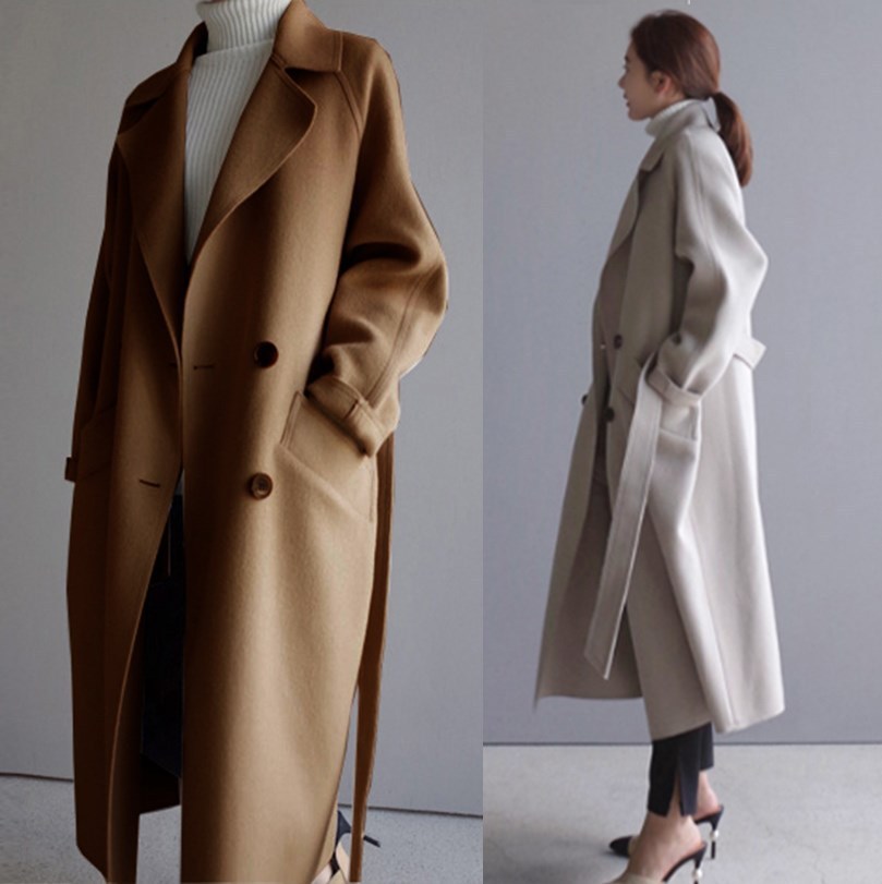 Korean Style Temperament Mid-length Over-the-knee Double-sided Cashmere Woolen Coat - Image 3