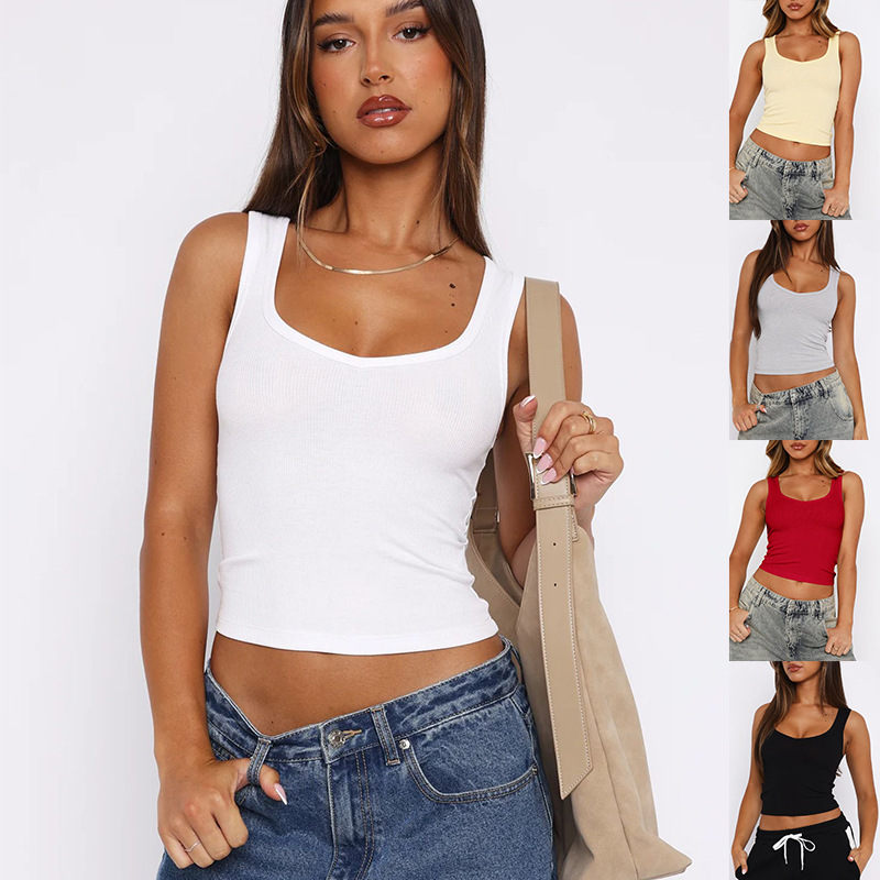 Summer Y2g Solid Color Sexy Hot Girl Style Thread High Elastic Vest For Women