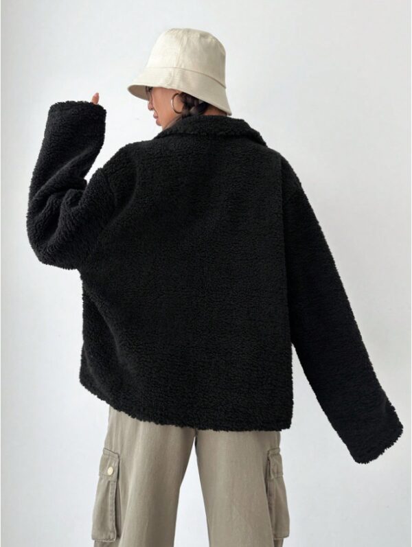 Women's Regular Fit Teddy Fleece Drop Shoulder Jacket - Image 5