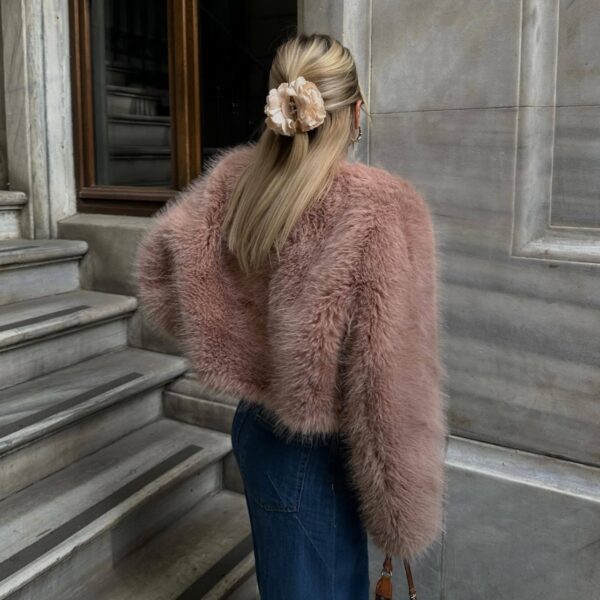 Polyester Imitation Fur Women's Short Cardigan Coat - Image 6