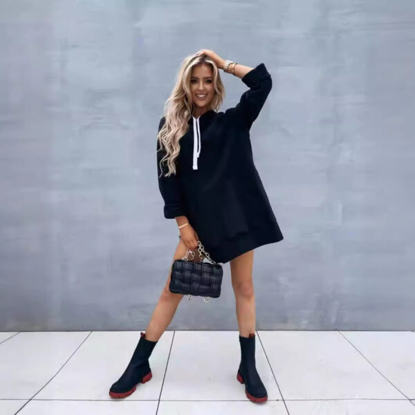 Women's Solid Color Hooded Mid-length Sweater - Image 4