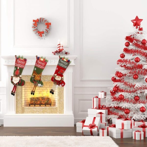 2024 New Year Xmas Big Stockings Set Decorations Christmas 3D Plush Big Sock Christmas Tree Pendant Decorating Supplies - Image 3