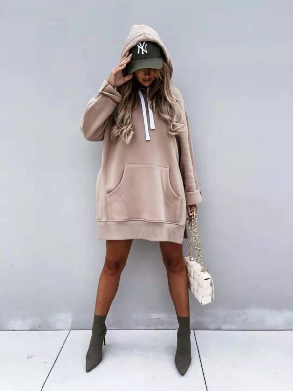 Women's Solid Color Hooded Mid-length Sweater - Image 8
