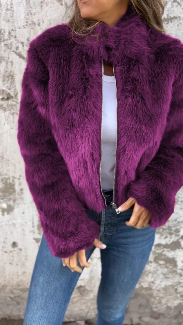 Fashion Stand Collar Plush Jacket Winter Casual Turtleneck Zipper Coat Fleece Tops Women's Clothing - Image 8