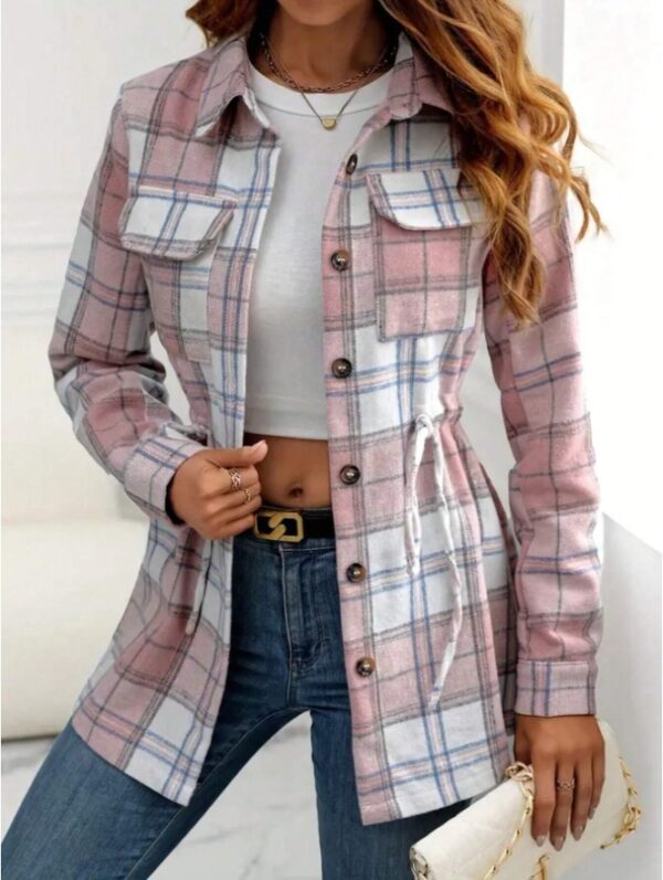 Women's Casual Vintage Plaid Front Button Loose Shirt For Spring Autumn - Image 4