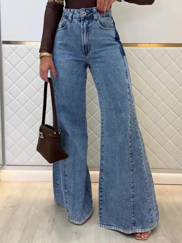 Trendy Light Blue High - Waisted Flared Jeans - Image 3