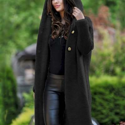 NEW Women's Baggy Cardigan Coat Tops Ladies Chunky Knitted Sweater Jumper Hood - Image 10