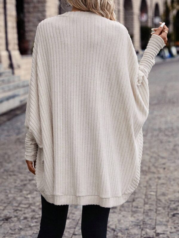 Women Solid Color Batwing Sleeve Open Front Casual Jacket - Image 3