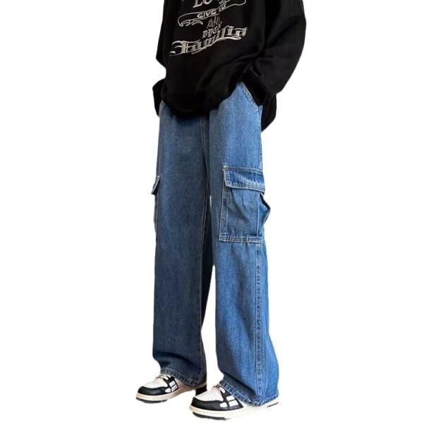 American High Street Fashionable Fashion Wide-leg Men's Loose Lace-up Jeans - Image 2