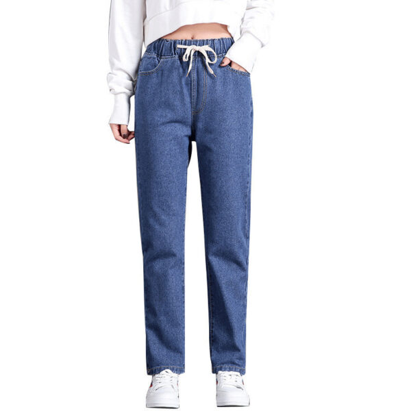 Korean Style Women's Straight Casual Elastic Waist Tied High Waist Student Jeans - Image 6