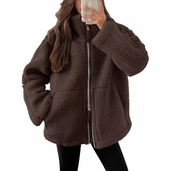 Winter Lapel Zip-up Coat With Pockets Casual Fashion Solid Fleece Jacket Fall Spring Long Sleeve Women's Clothing - Image 9
