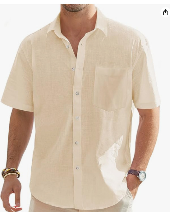 Men's Cotton And Linen Short Sleeve Shirt Top - Image 7
