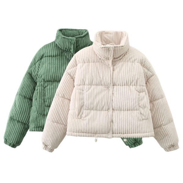 Warm Corduroy Puffer Jacket Coat Short Loose Cotton Coat - Image 3