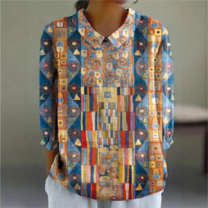 Ladies Flower Fashion Personality Polo Collar Top