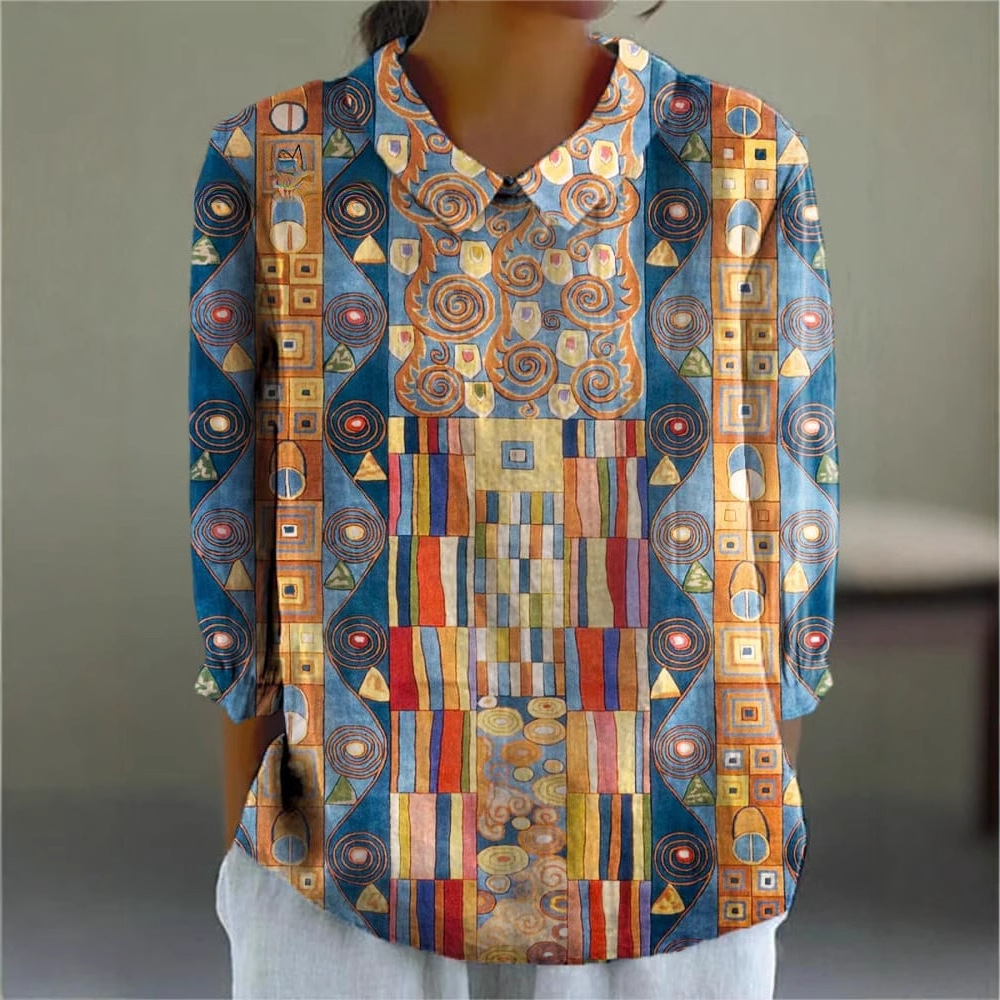 Ladies Flower Fashion Personality Polo Collar Top