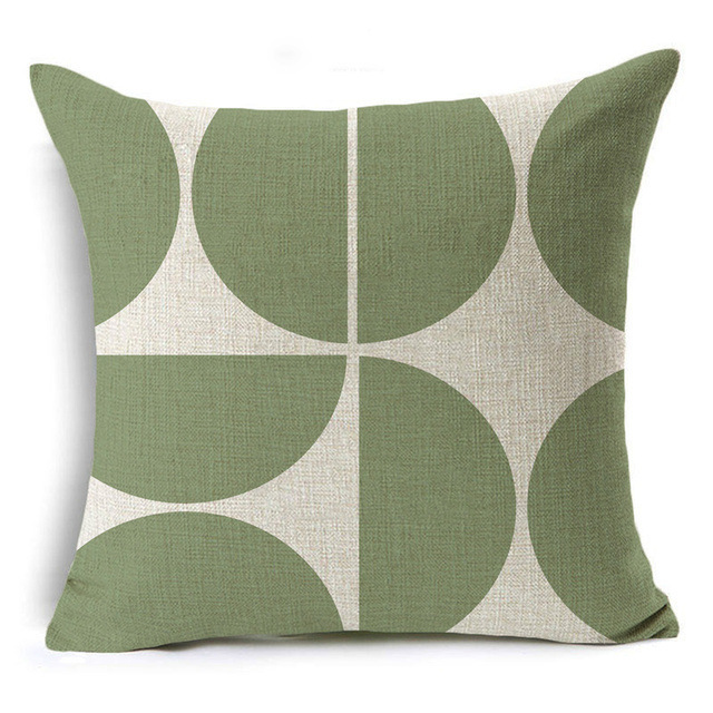 New Green Geometric Print Linen Pillowcase - Image 2