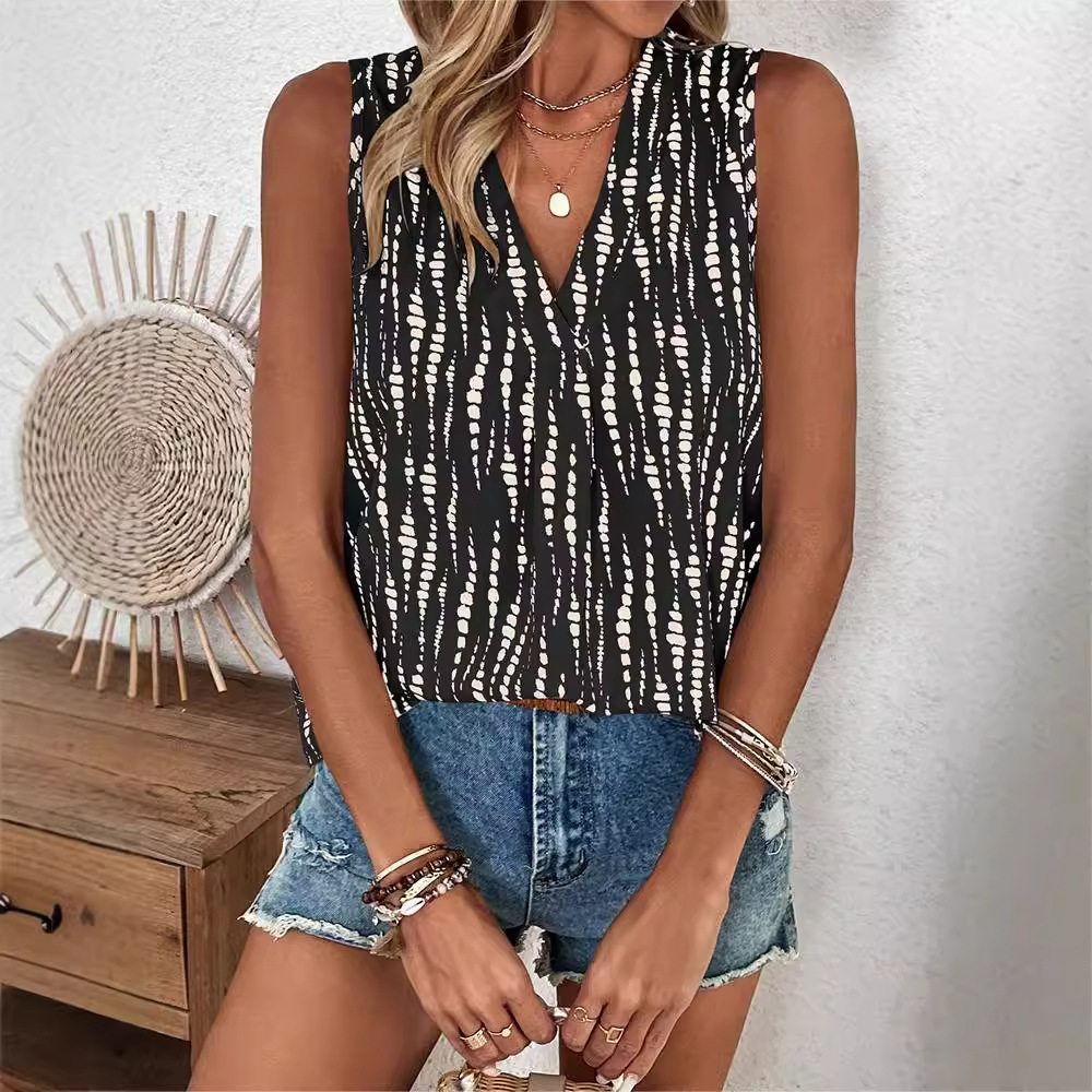 Sleeveless V-neck Printed Blouse Women's Tops - Image 4